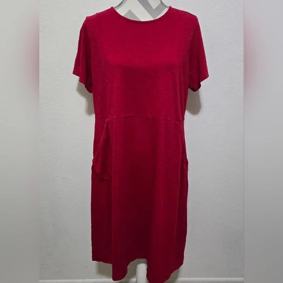 J JILL Red Cotton T-Shirt Dress with Short Sleeves and Pockets Size 1X - Picture 3 of 11